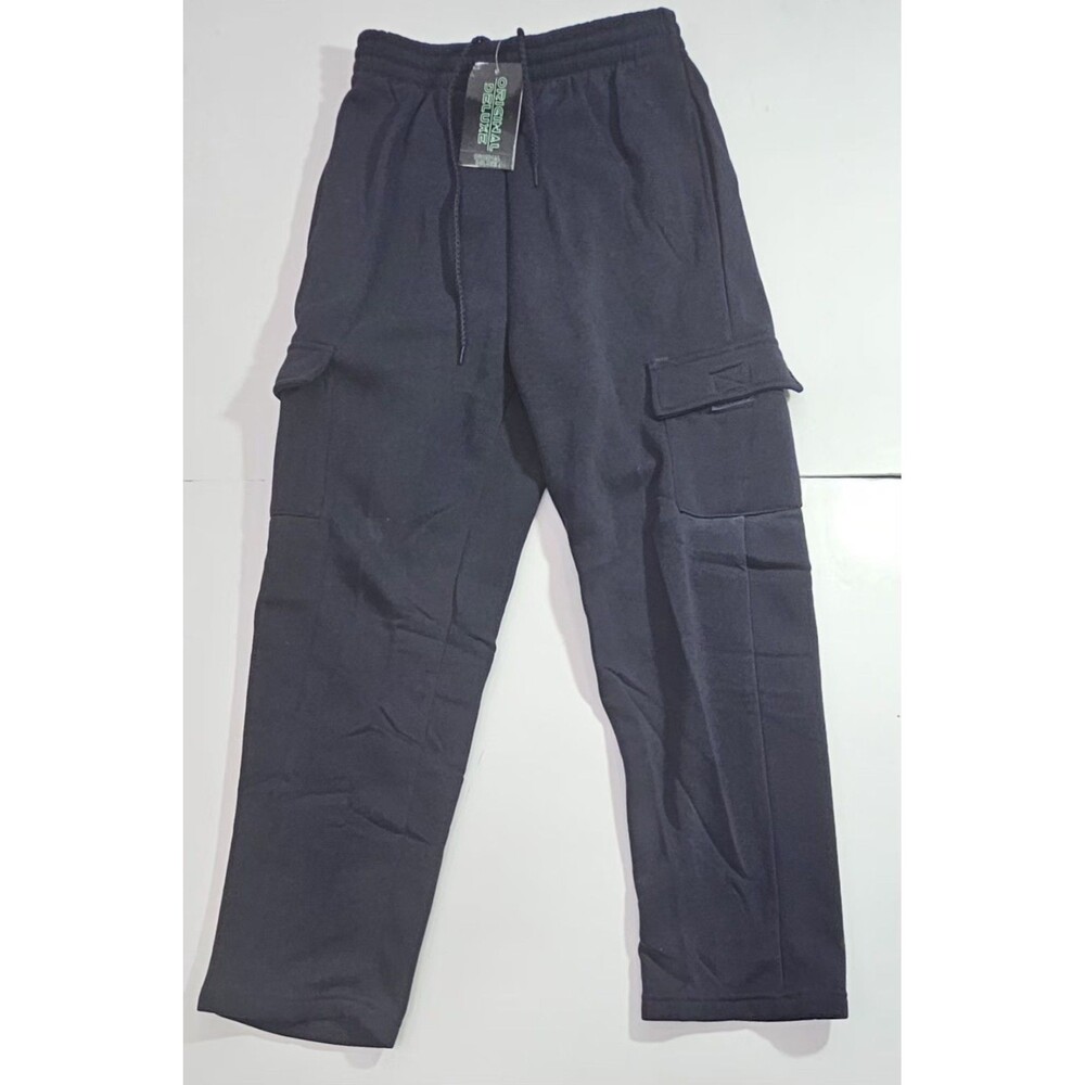 NWT Original Deluxe Fleece Cargo Sweatpants Mens Small Navy Blue Drawstring